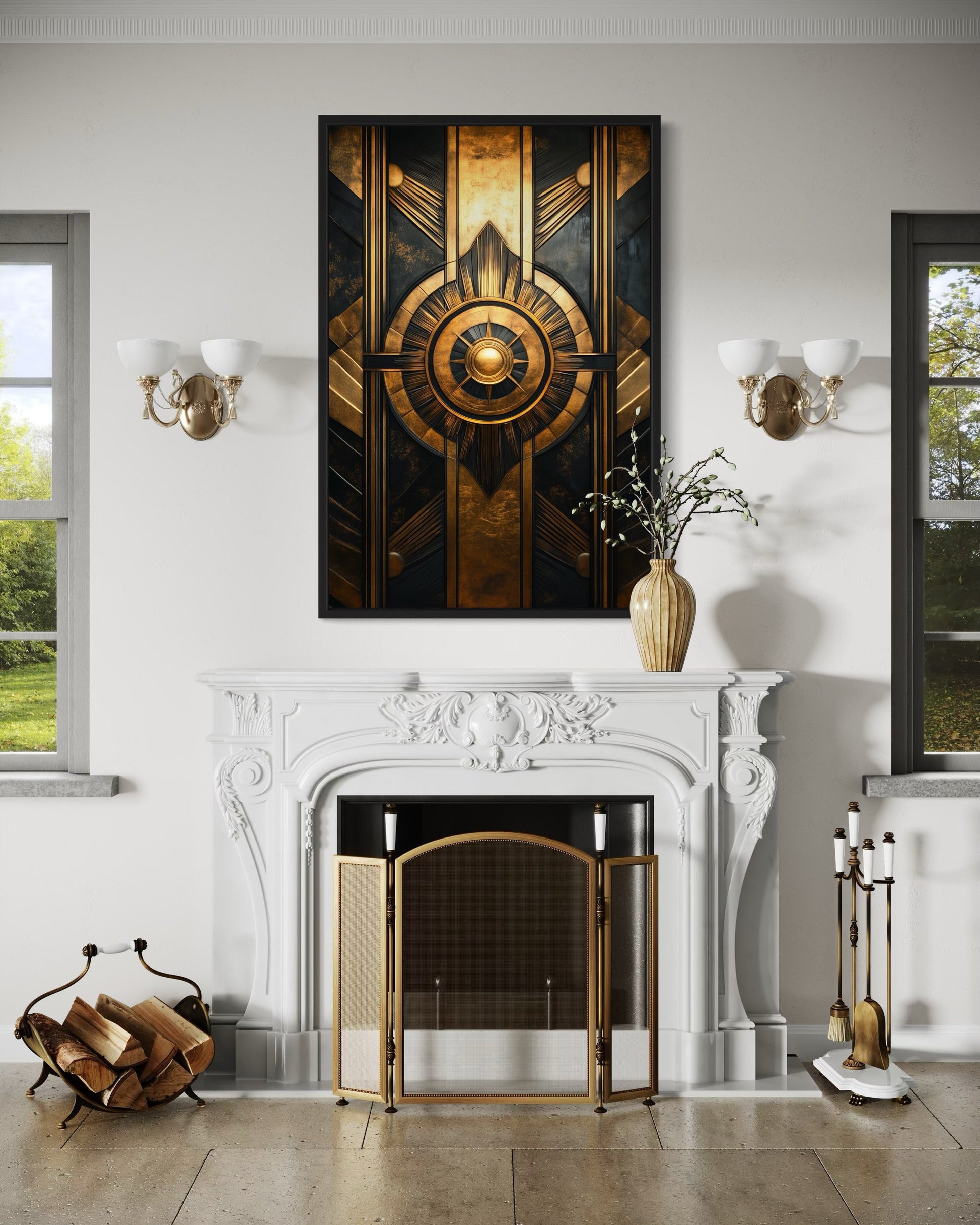 Black Gold Art Deco Framed Canvas Wall Art