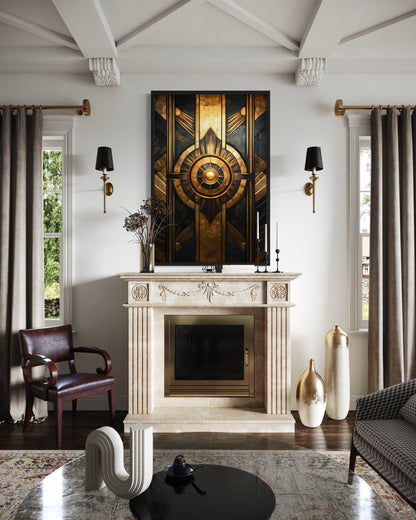 Black Gold Art Deco Framed Canvas Wall Art