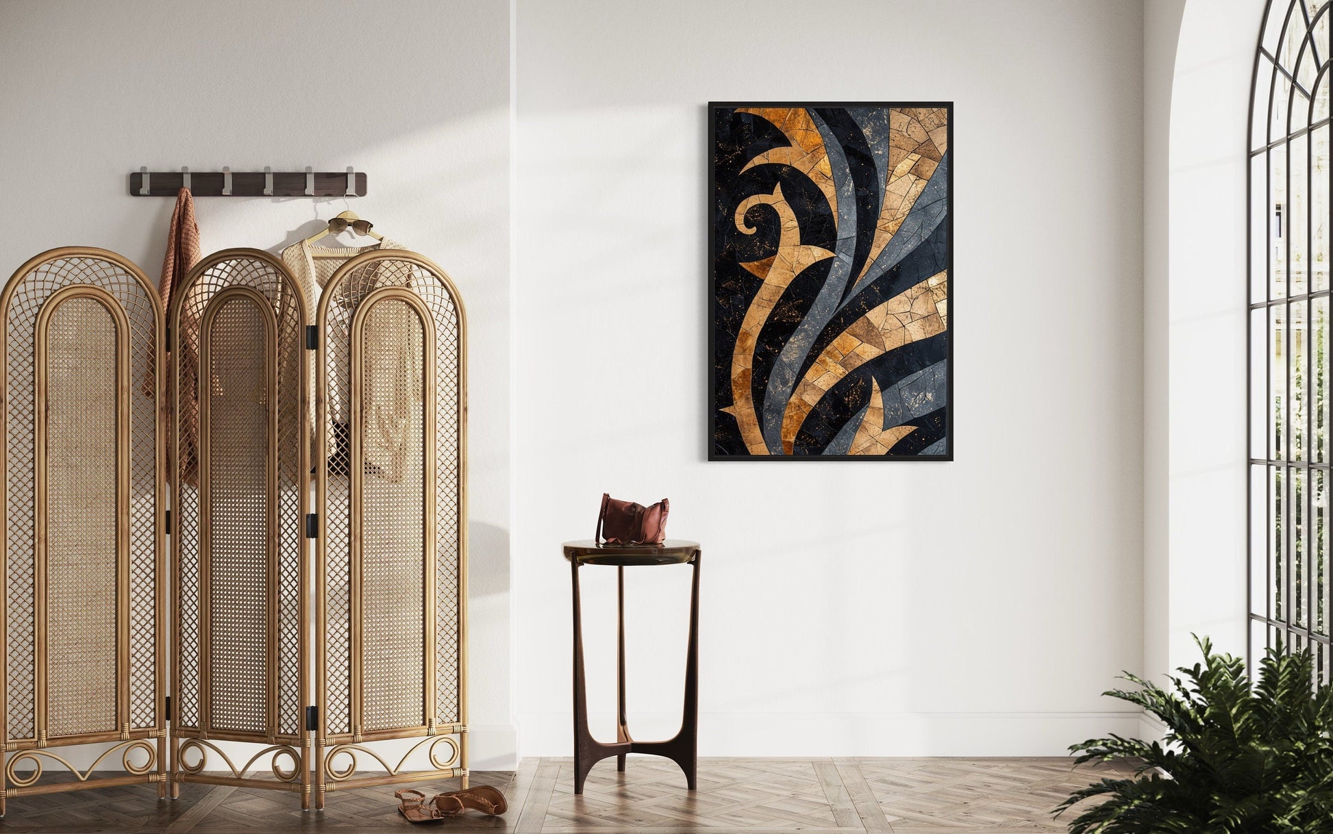 Black Gold Art Nouveau Living Room Framed Canvas Wall Art