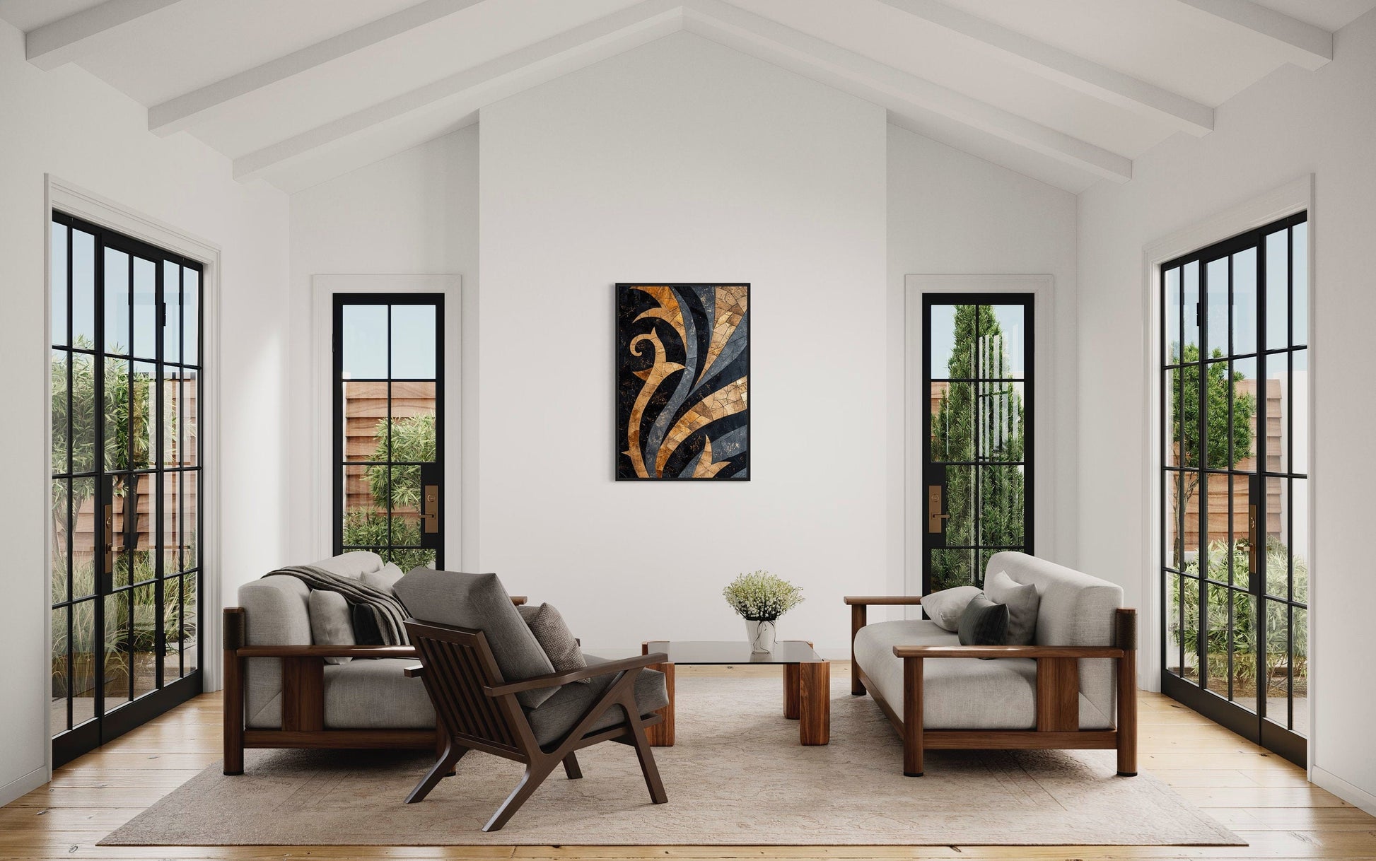 Black Gold Art Nouveau Living Room Framed Canvas Wall Art
