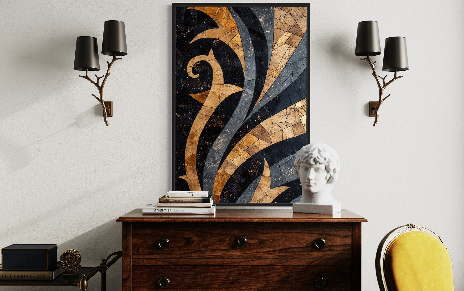 Black Gold Art Nouveau Living Room Framed Canvas Wall Art