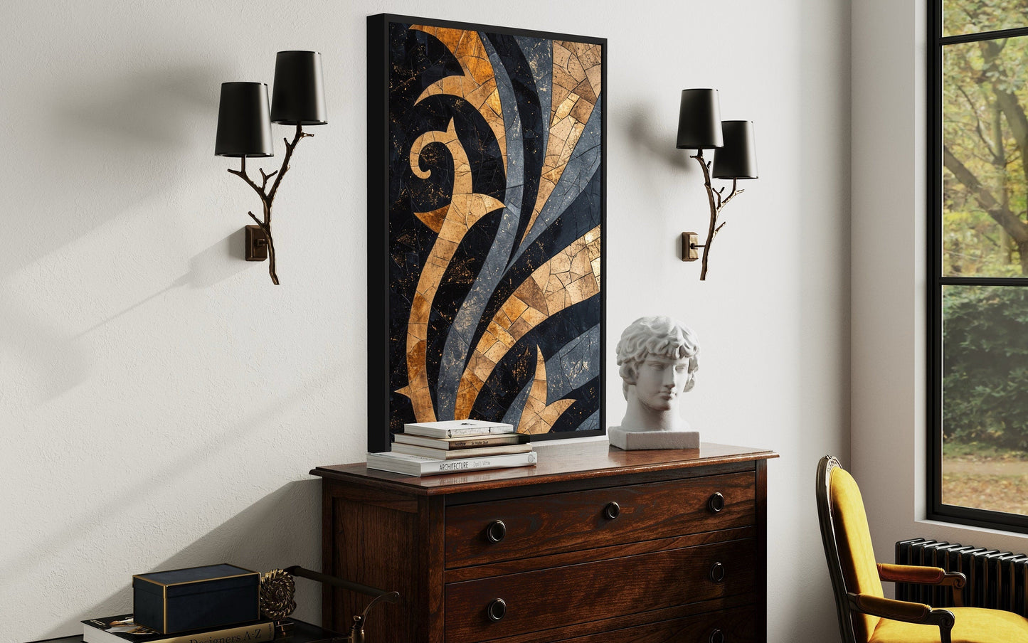 Black Gold Art Nouveau Living Room Framed Canvas Wall Art