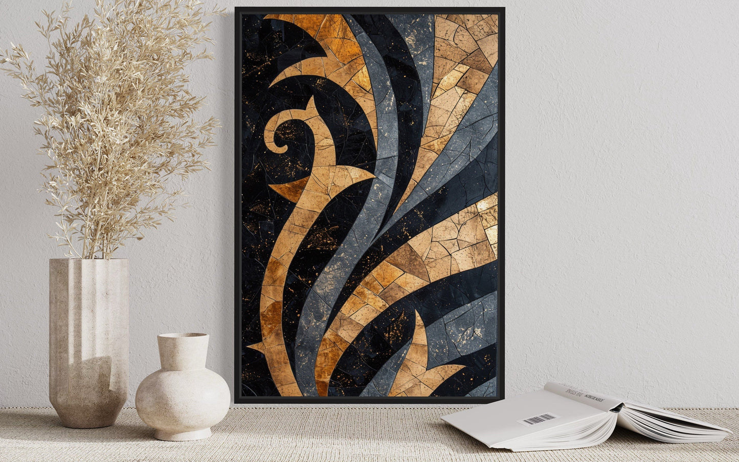 Black Gold Art Nouveau Living Room Framed Canvas Wall Art