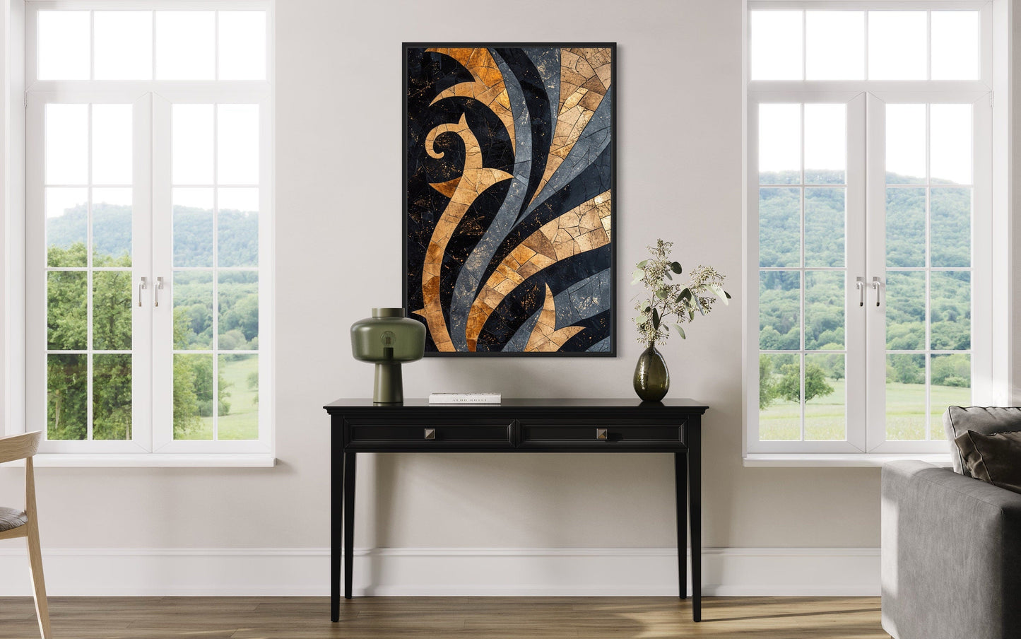 Black Gold Art Nouveau Living Room Framed Canvas Wall Art