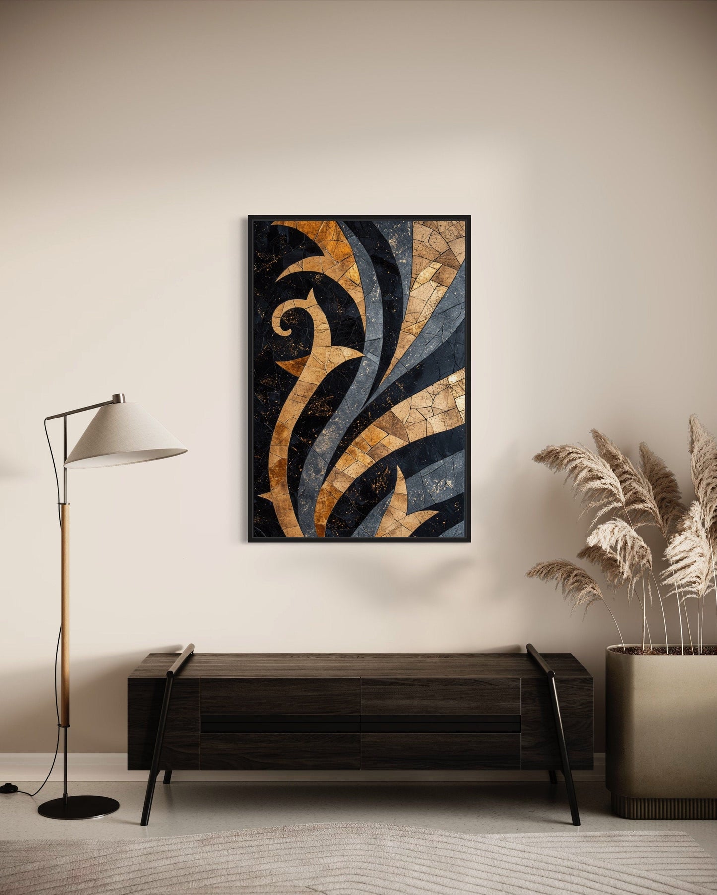 Black Gold Art Nouveau Living Room Framed Canvas Wall Art