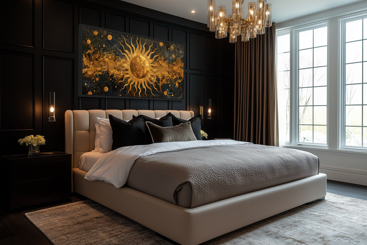Black Gold Sun Art – Celestial Wall Art | Framed Canvas Print