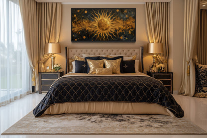 Black Gold Sun Art – Celestial Wall Art | Framed Canvas Print
