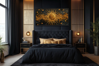Black Gold Sun Art – Celestial Wall Art | Framed Canvas Print