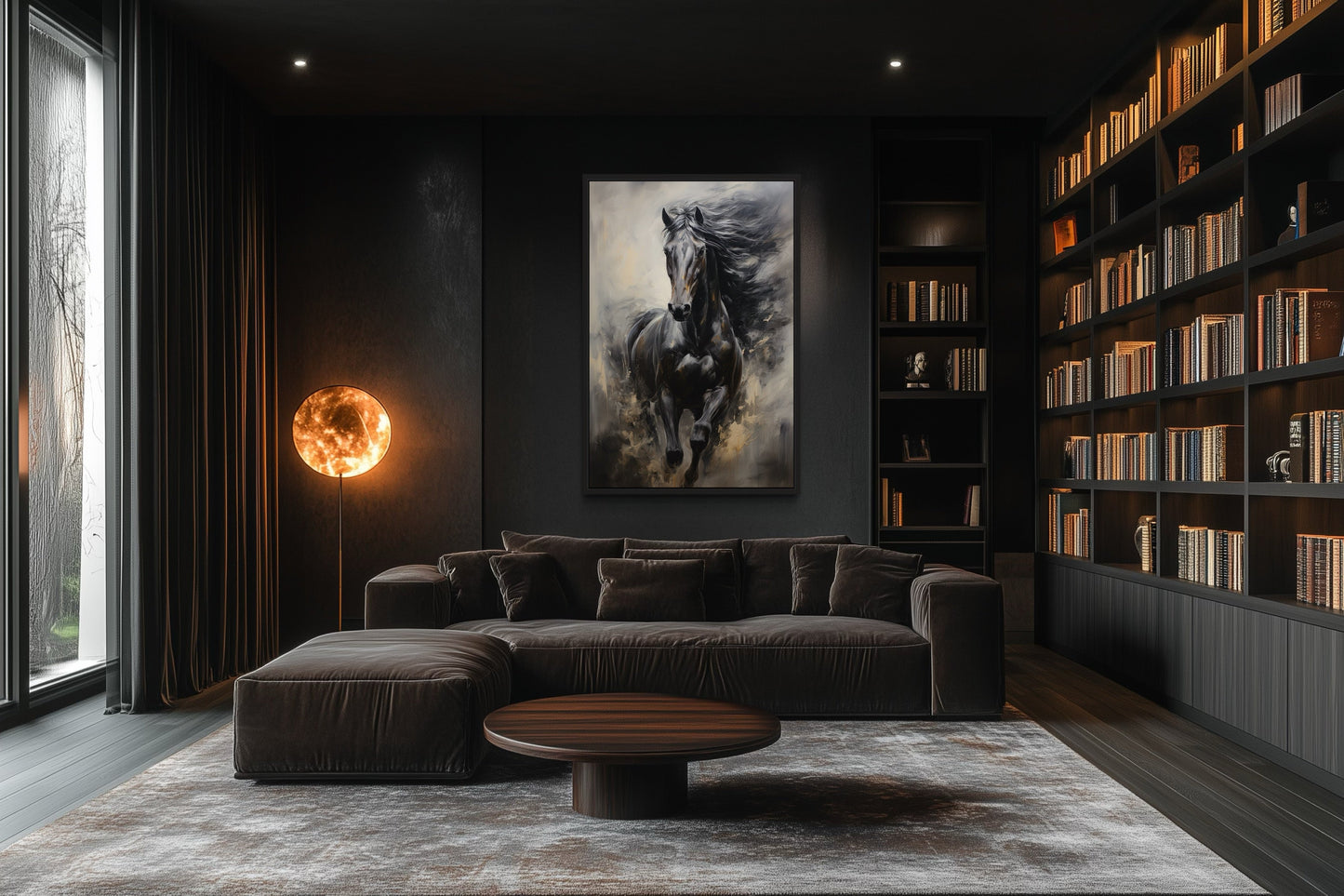 Black Horse Modern Abstract Vertical Painting Extra Large Framed Canvas Wall Art