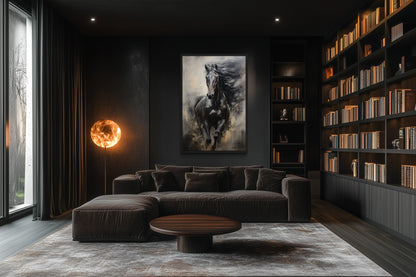 Black Horse Modern Abstract Vertical Painting Extra Large Framed Canvas Wall Art