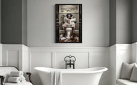 Black Labrador Retriever Dog On The Toilet Reading Newspaper Picture Canvas Wall Art