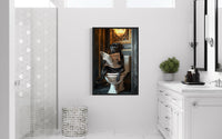 Black Labrador Retriever On Toilet Reading Newspaper Picture Canvas Wall Art