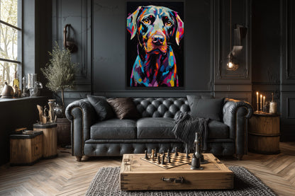 Black Labrador Retriever Pop Art Portrait Framed Canvas Wall Art
