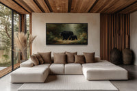 Black Mama Bear And Cub In The Forest Canvas Wall Art