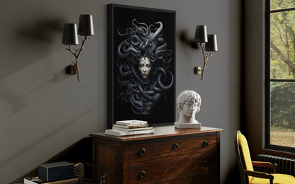 Black Medusa Greek Gorgon Framed Canvas Wall Art