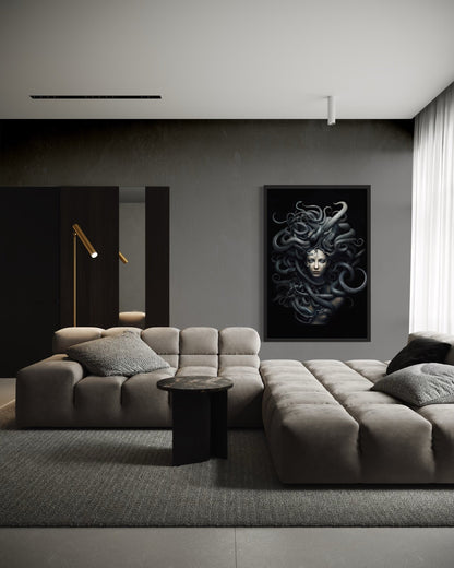Black Medusa Greek Gorgon Framed Canvas Wall Art