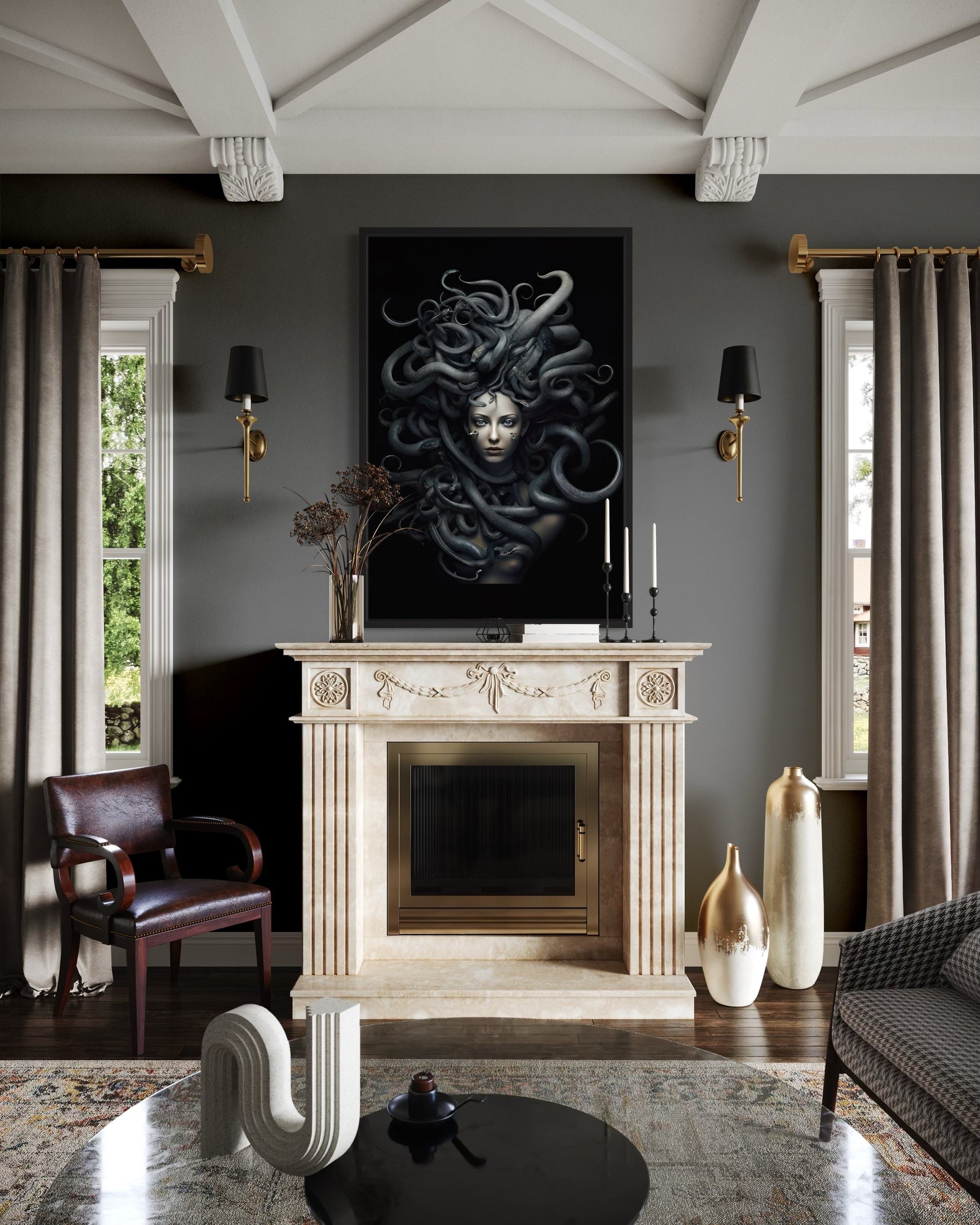 Black Medusa Greek Gorgon Framed Canvas Wall Art