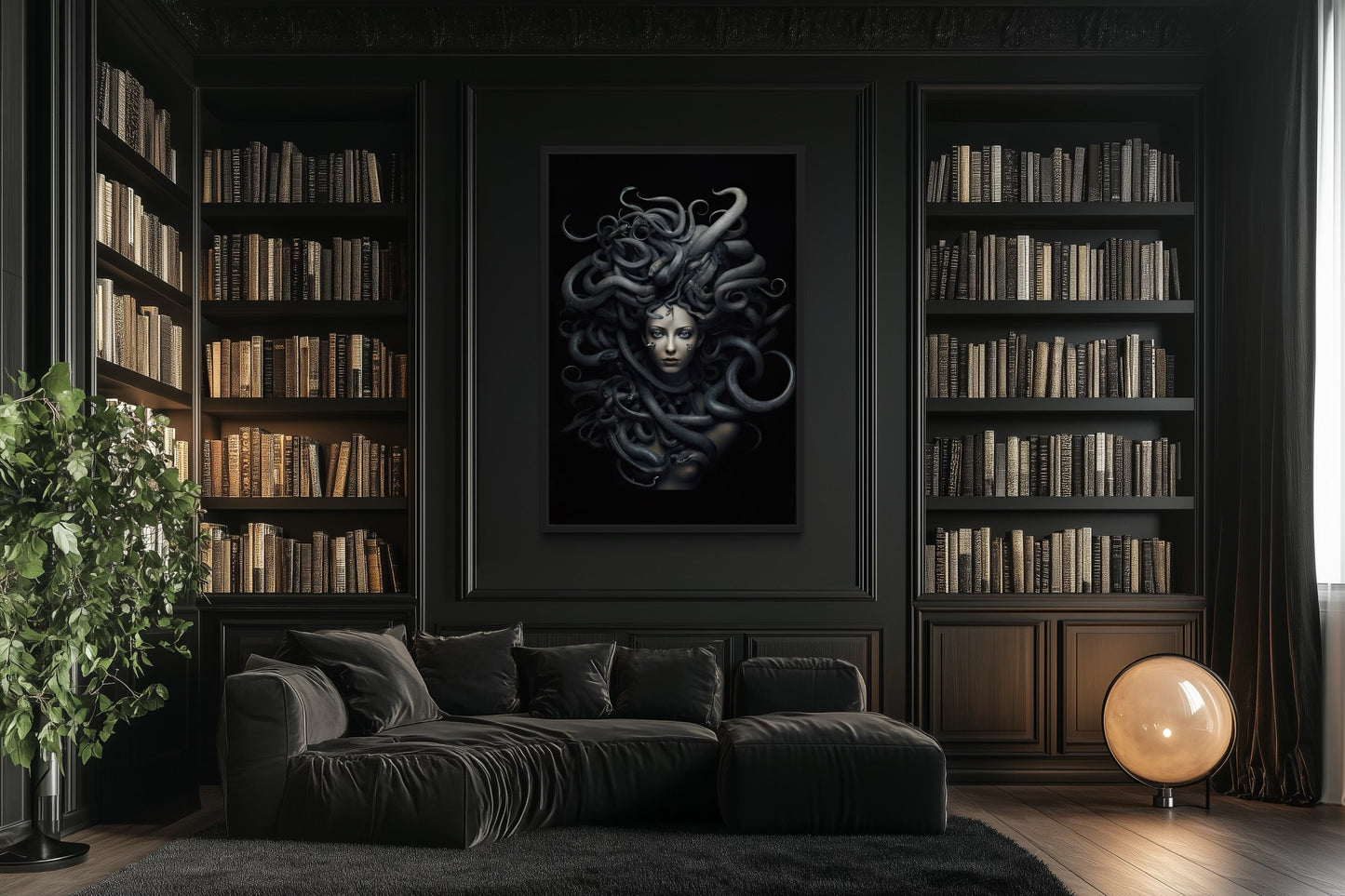 Black Medusa Greek Gorgon Framed Canvas Wall Art