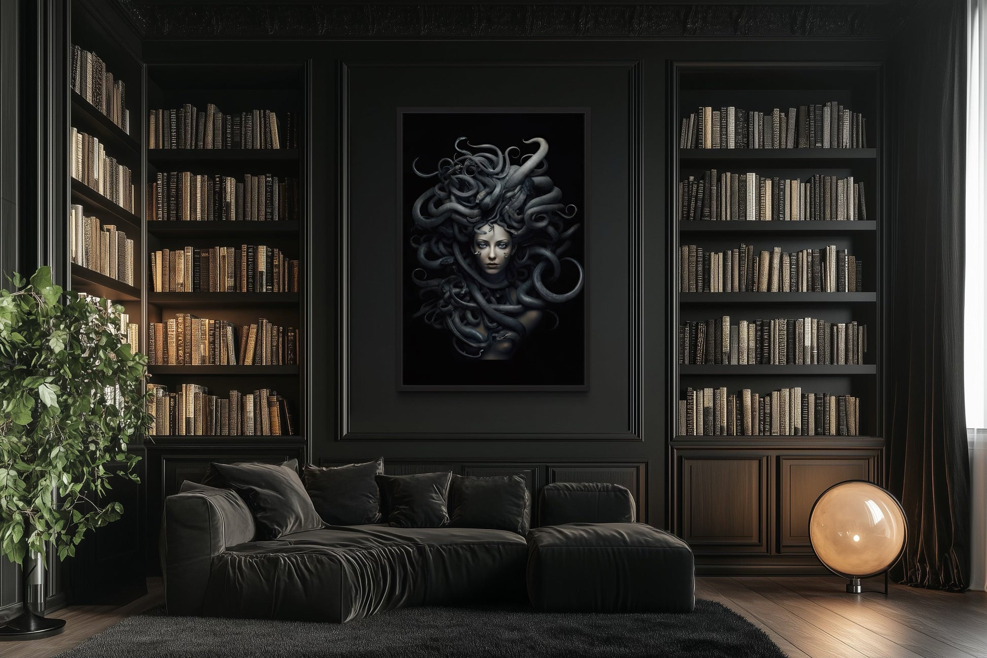 Black Medusa Greek Gorgon Framed Canvas Wall Art