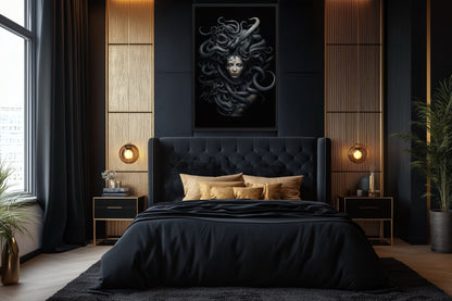 Black Medusa Greek Gorgon Framed Canvas Wall Art