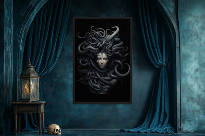 Black Medusa Greek Gorgon Framed Canvas Wall Art