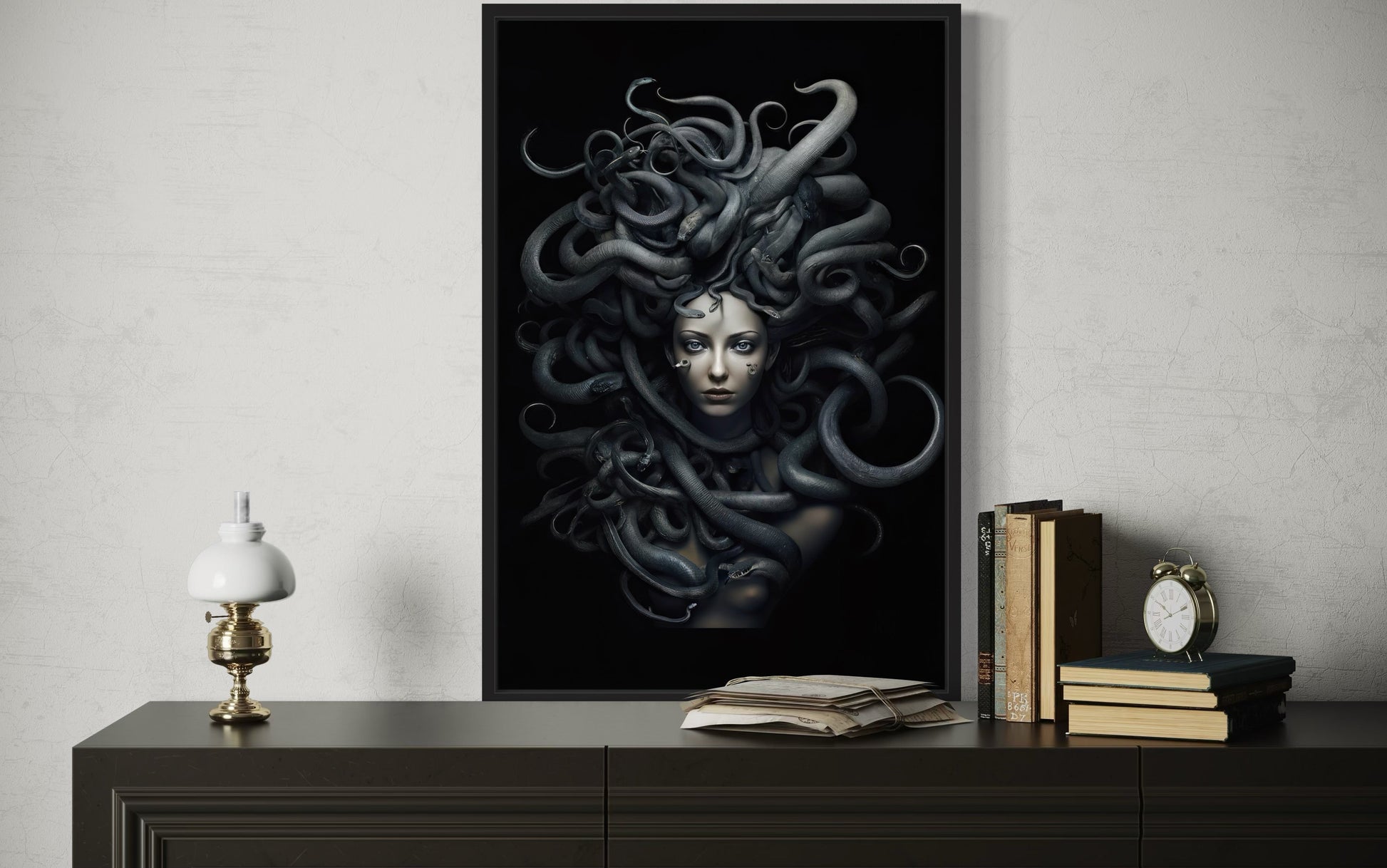 Black Medusa Greek Gorgon Framed Canvas Wall Art