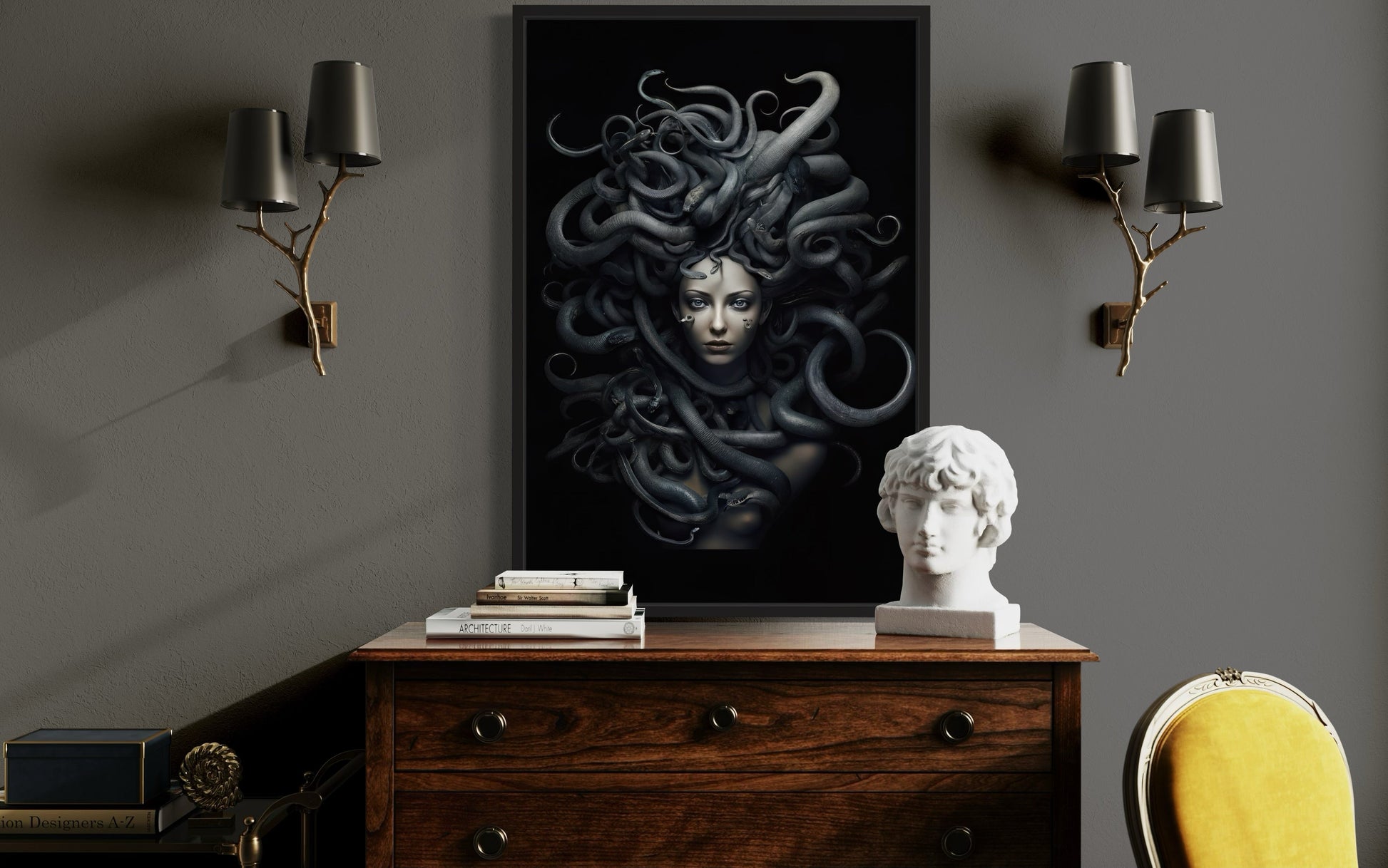 Black Medusa Greek Gorgon Framed Canvas Wall Art