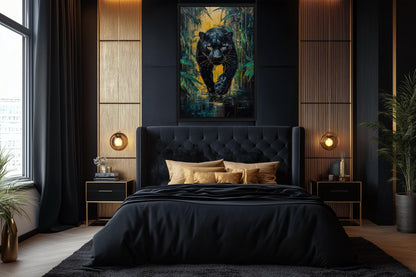 Black Panther In Jungle Framed Canvas Wall Art