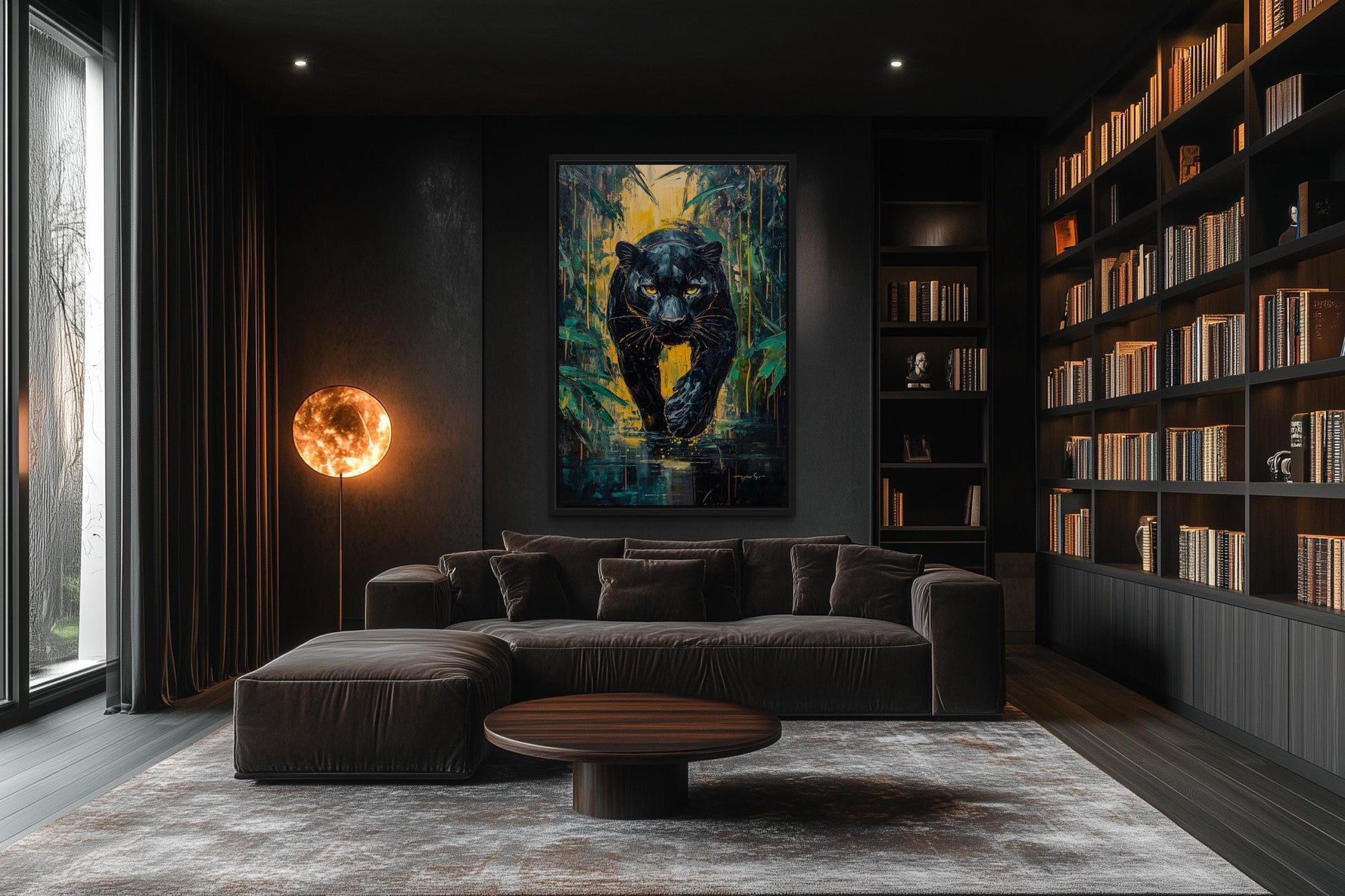 Black Panther In Jungle Framed Canvas Wall Art