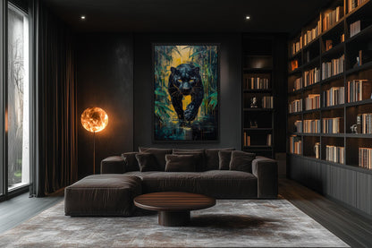 Black Panther In Jungle Framed Canvas Wall Art