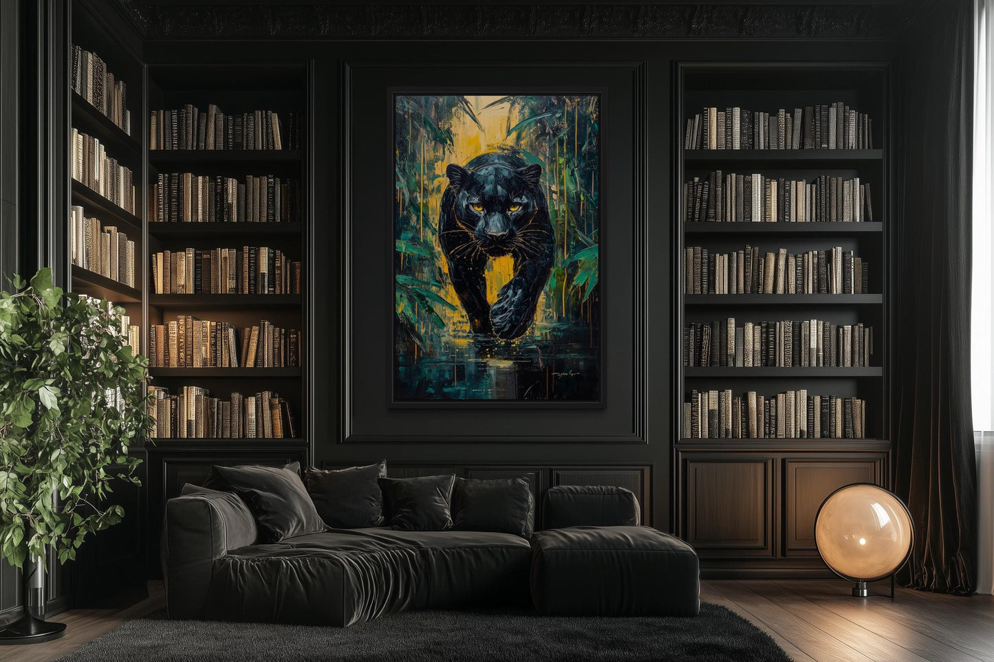 Black Panther In Jungle Framed Canvas Wall Art