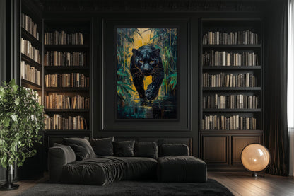 Black Panther In Jungle Framed Canvas Wall Art