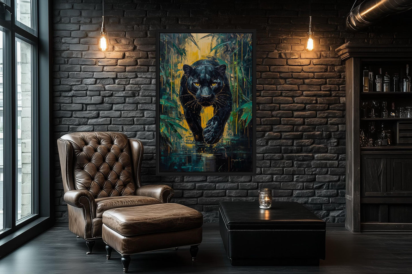 Black Panther In Jungle Framed Canvas Wall Art