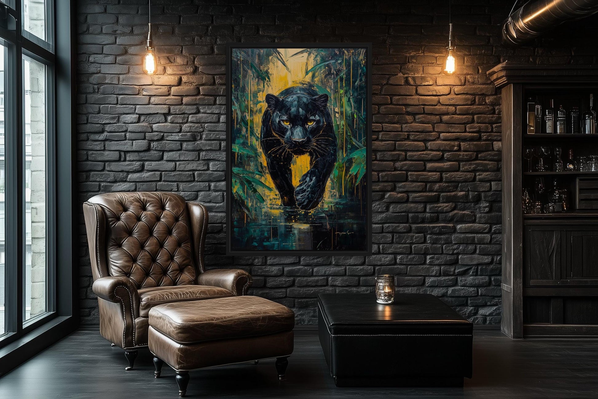 Black Panther In Jungle Framed Canvas Wall Art
