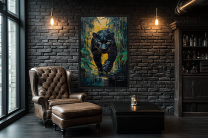 Black Panther In Jungle Framed Canvas Wall Art