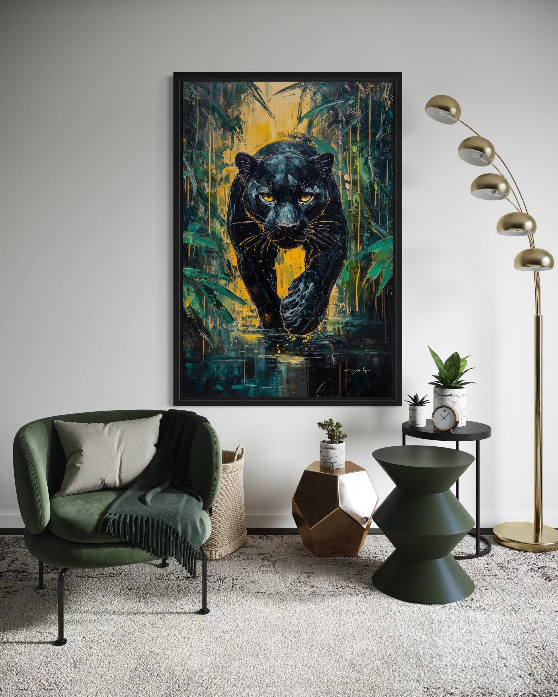 Black Panther In Jungle Framed Canvas Wall Art