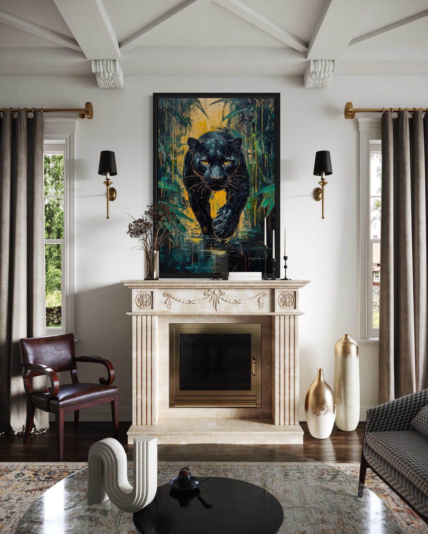 Black Panther In Jungle Framed Canvas Wall Art