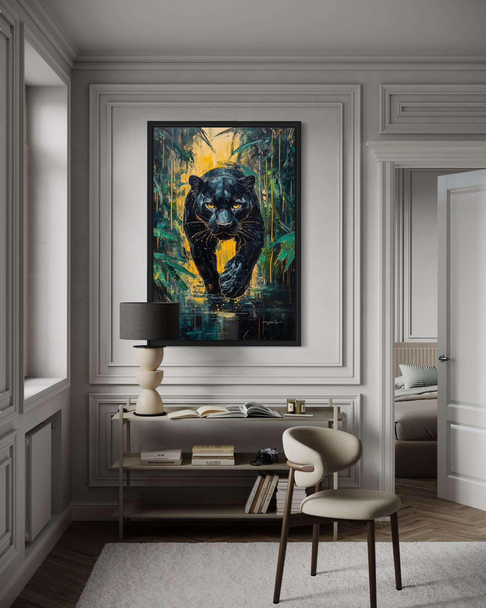 Black Panther In Jungle Framed Canvas Wall Art