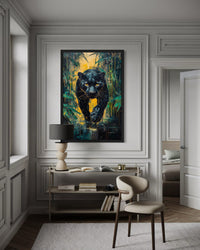 Black Panther In Jungle Framed Canvas Wall Art