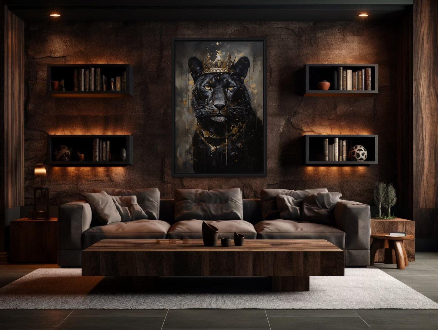 Black Panther With Gold Crown Wall Art