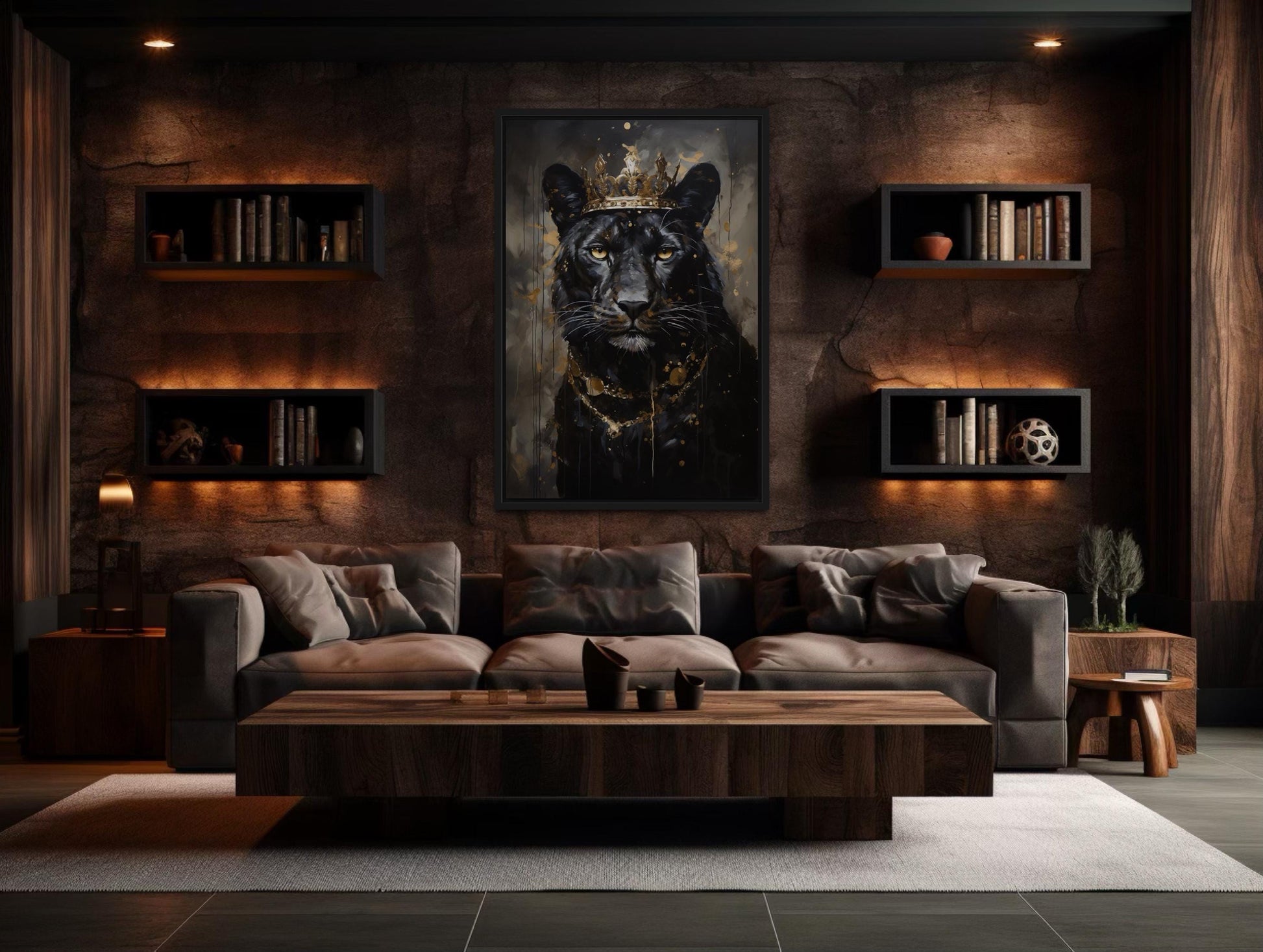Black Panther With Gold Crown Wall Art