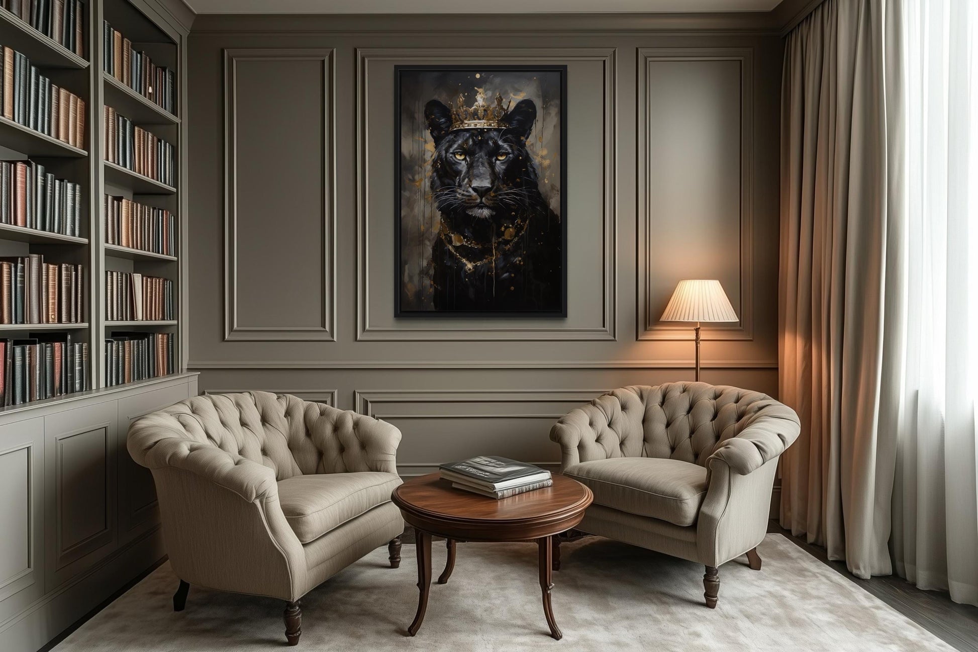 Black Panther With Gold Crown Wall Art