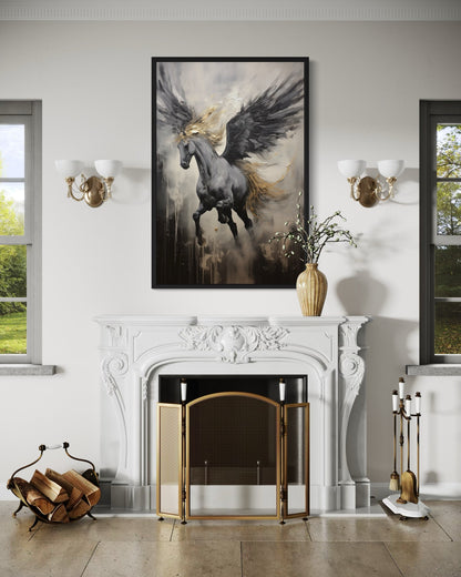 Black Pegasus Framed Canvas Wall Art