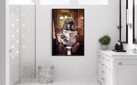 Black Poodle Dog On The Toilet Reading Newspaper Picture Canvas Wall Art
