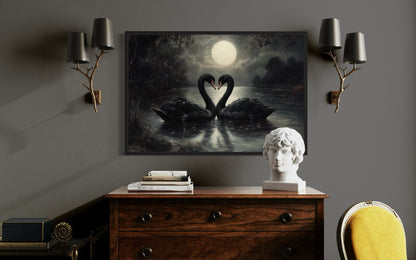 Black Swans In The Lake Moody Antique Framed Canvas Wall Art