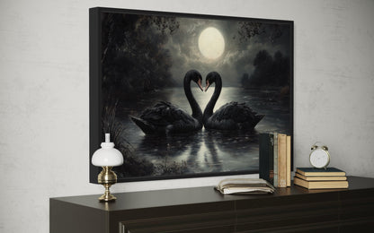 Black Swans In The Lake Moody Antique Framed Canvas Wall Art