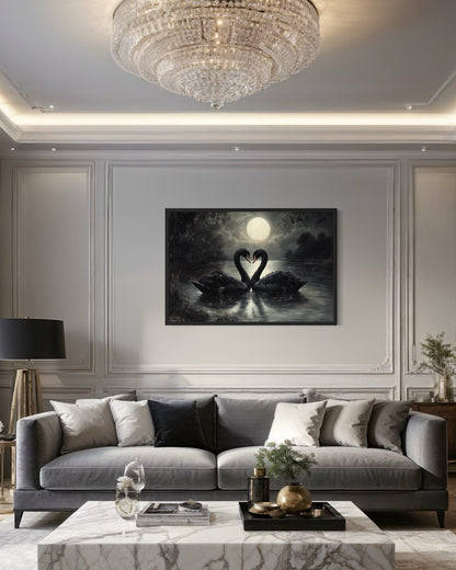 Black Swans In The Lake Moody Antique Framed Canvas Wall Art