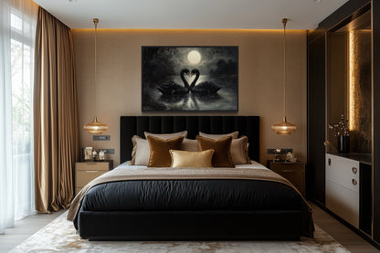 Black Swans In The Lake Moody Antique Framed Canvas Wall Art