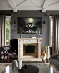 Black Swans In The Lake Moody Antique Framed Canvas Wall Art