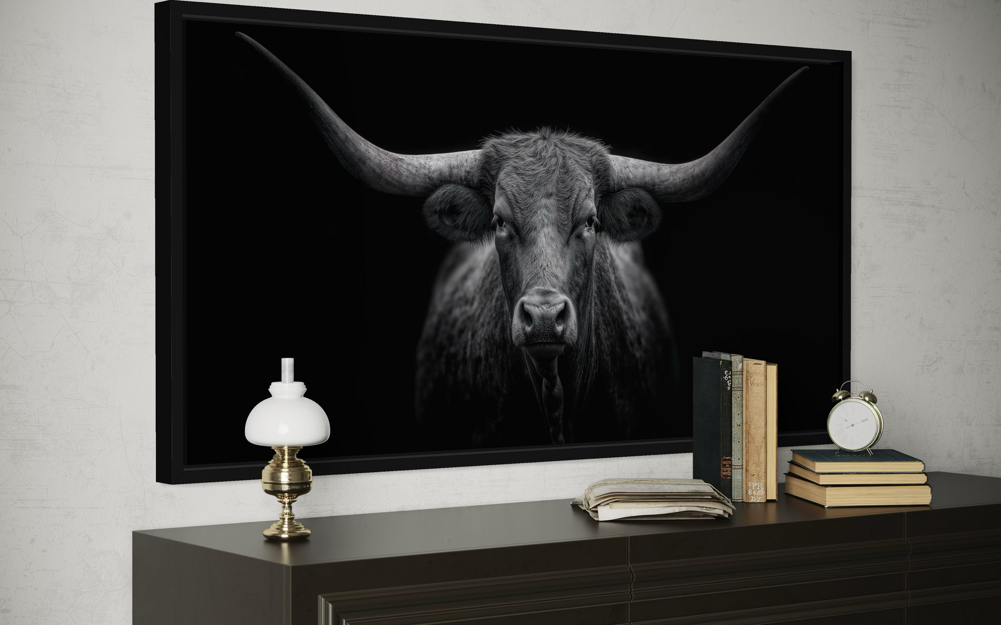 Black Texas Longhorn Cow Extra Large Canvas Wall Art